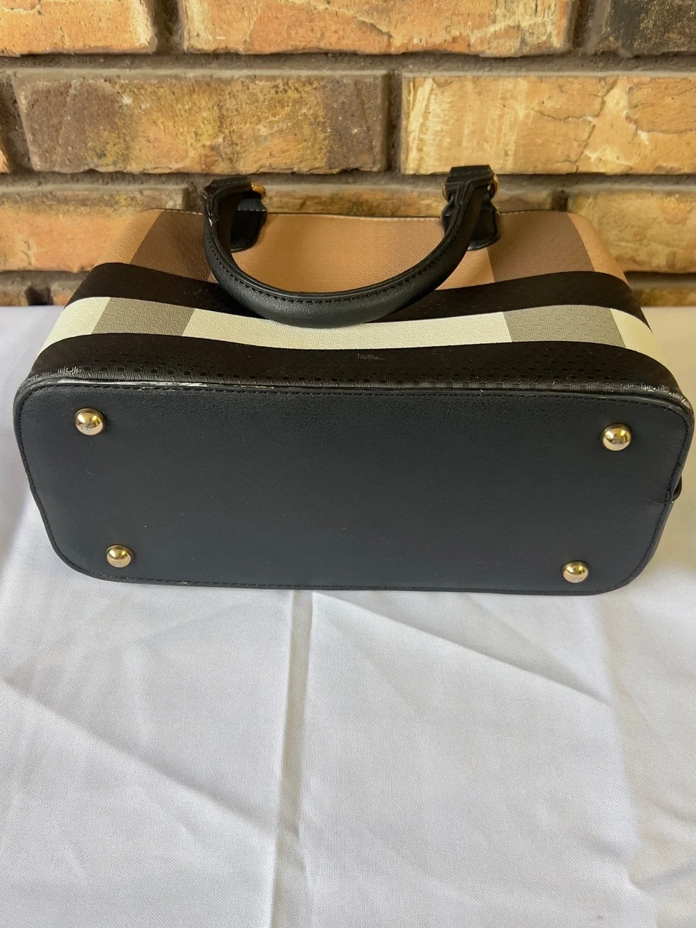 Striped Tan & Black Women's Satchel with Matching Wallet